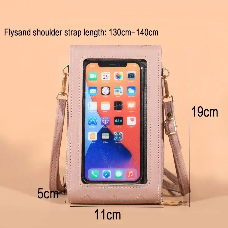 Large Capacity Mobile Wallet with Shoulder Strap Touch Screen Phone Bag for iPhone Samsung Fits Below 6.5 Inch Phones