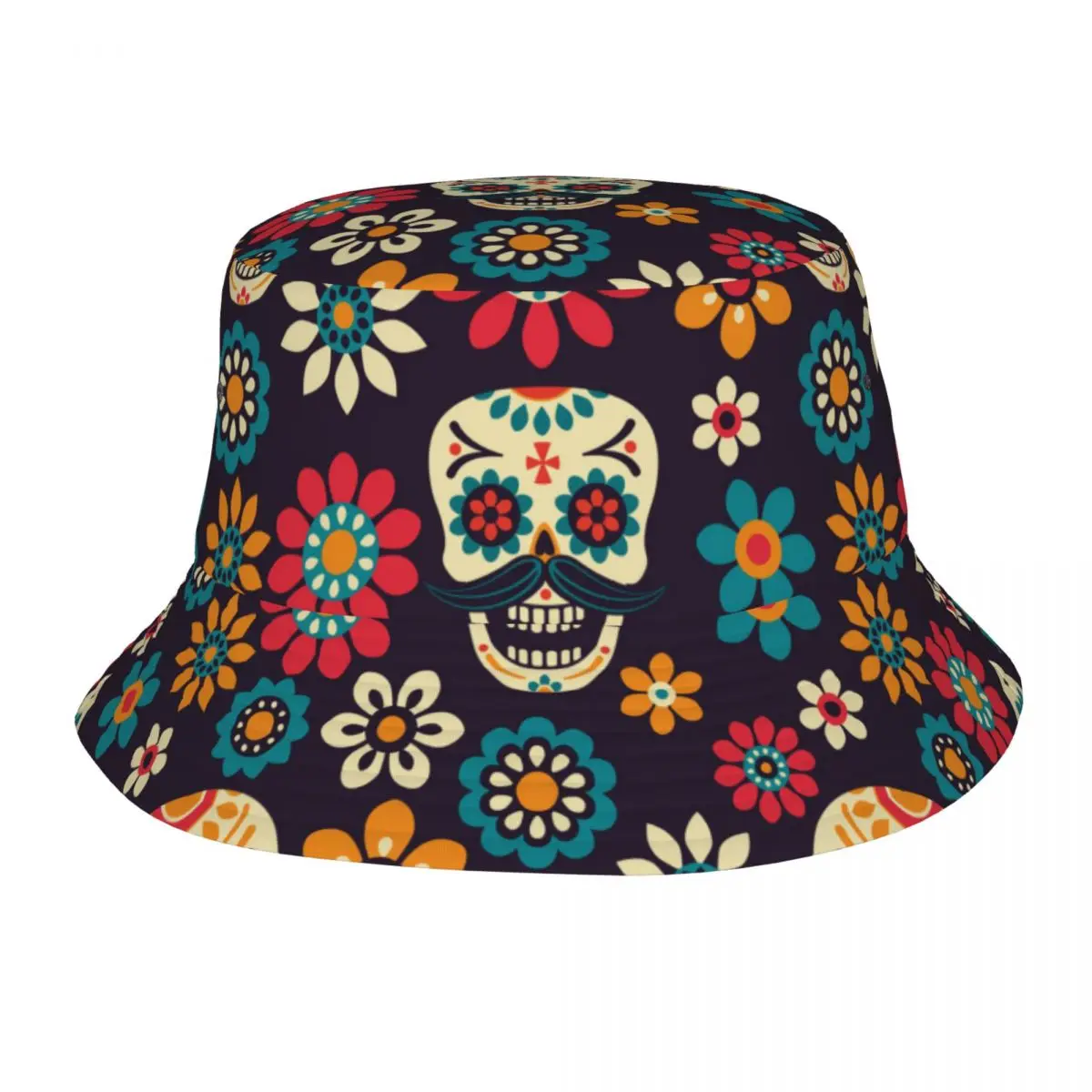 

Fisherman Hat Unisex Bob Cap Sugar Skulls And Flowers Day Of The Dead Hip Hop Gorros Panama Windproof outdoor Bucket Hat