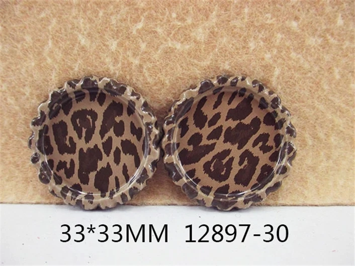 25pcs/lot Solid Color Bottle Caps DIY Printed Flags Leopard Matel Bottle Cap Jewelry Accessories,25Yc23673
