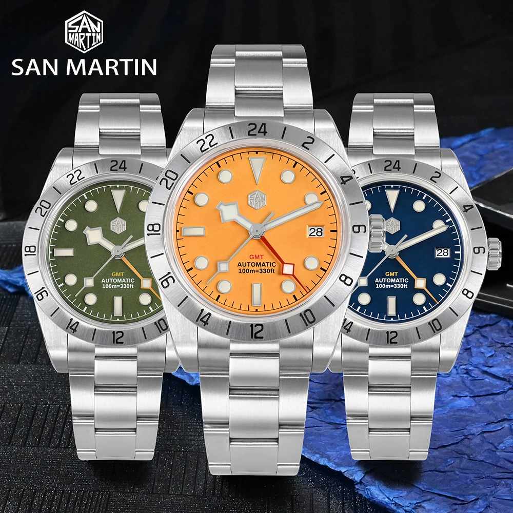 San Martin 남성용 비즈니스 드레스 시계, NH34 39mm BB GMT 럭셔리 시계, 자동 기계식 사파이어 날짜, Windows BGW9