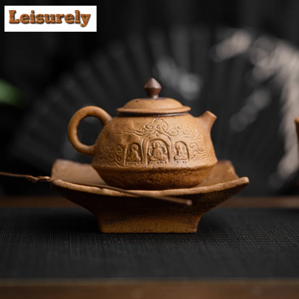 Sauce Glazed Rough Pottery Dry Brewing Table Old Rock Clay Tea Tray Dragon Pattern Zisha Pot Holder Household Fruit Snack Plate
