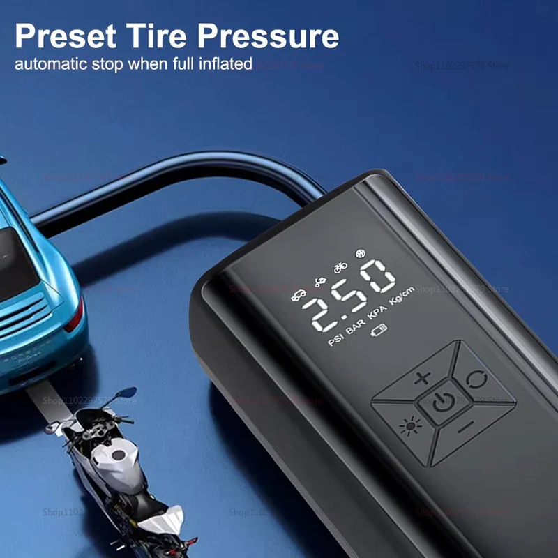 Air Pump LCD Display With LED Light 150PSI 120W Tire Inflator Air Compressor Portable Tire Pressure Gauge Wireless/w