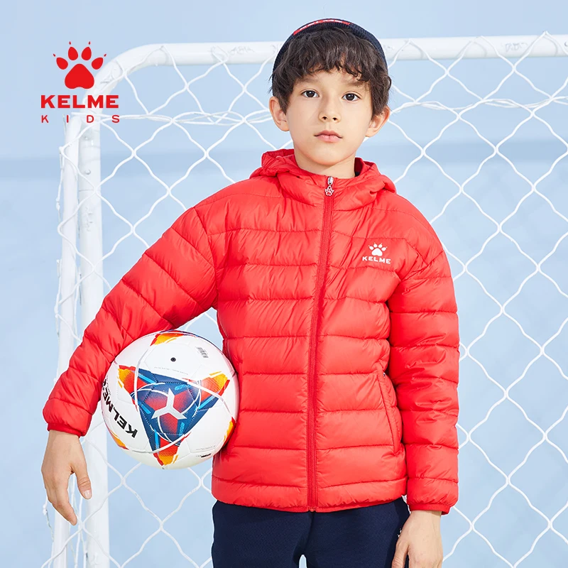 

KELME KIDS Children's Sports Cotton Clothes Thickened Boys And Girls Short Winter Football Hooded Light Down Jacket 5141YR3019