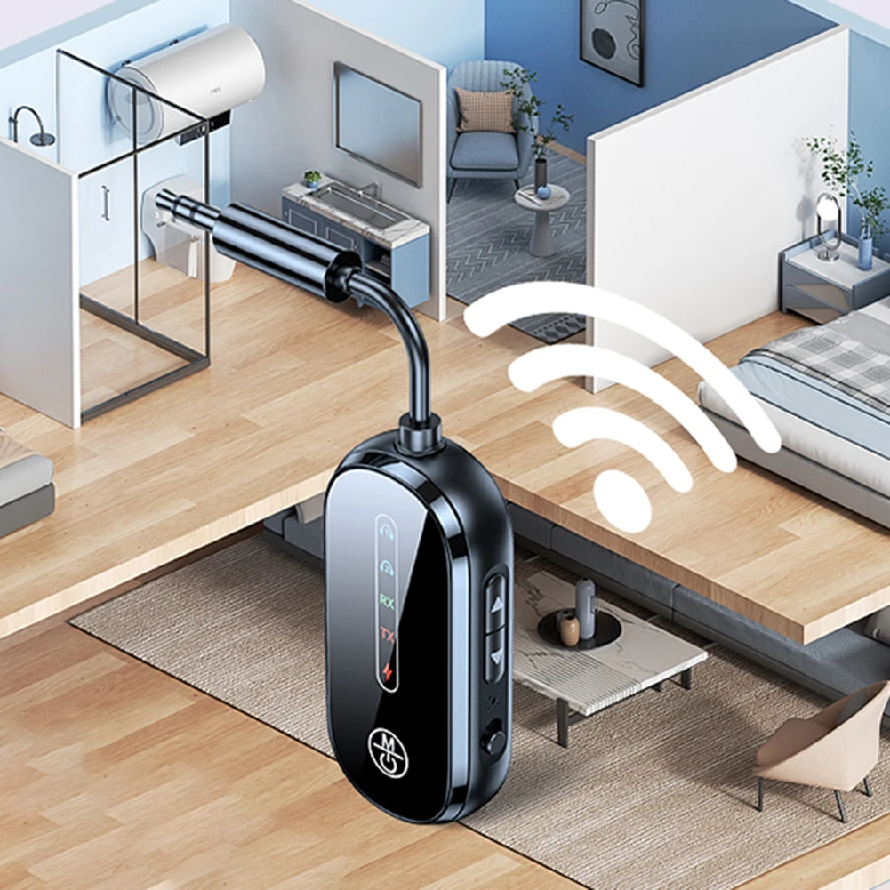 2 In 1 Bluetooth 5.4 Audio Transmitter Receiver 3.5mm AUX Jack Airplane Wireless Adapter Mic for TV PC Headphone Car Aircraft