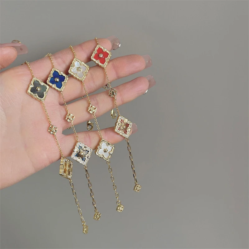 

French Retro Shell Stone Flower Bracelet for Women Fashion New Stainless Steel Bracelet Girl's Party Jewelry Accessories Gift