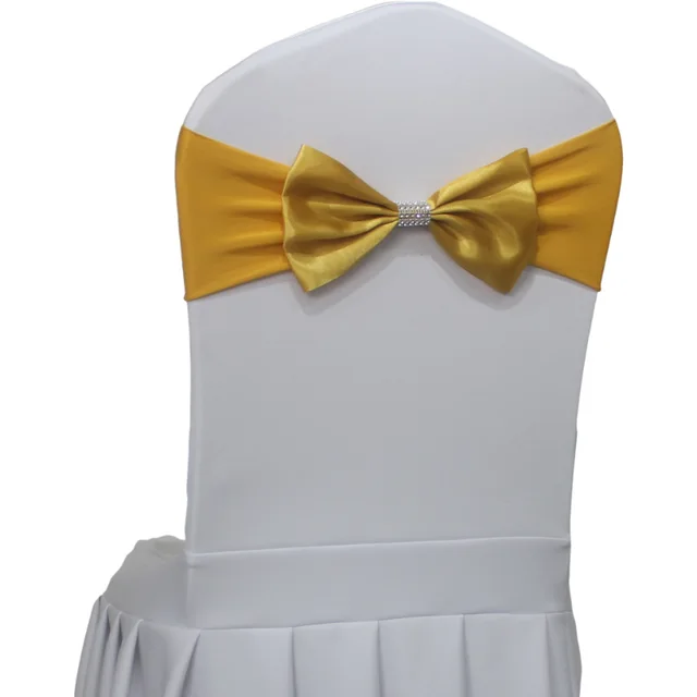 10pcs/50pcs Wedding Satin Chair Sash Elastic Stretch Spandex Chair Bow Band for Banquet Hotel Birthday Party Chairs Decoration