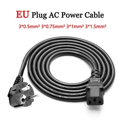 Premium EU Plug AC Power Connector Cable - Durable 3 Prong Copper Charging Line - 1.5m (EU Plug 3x1.5mm2)