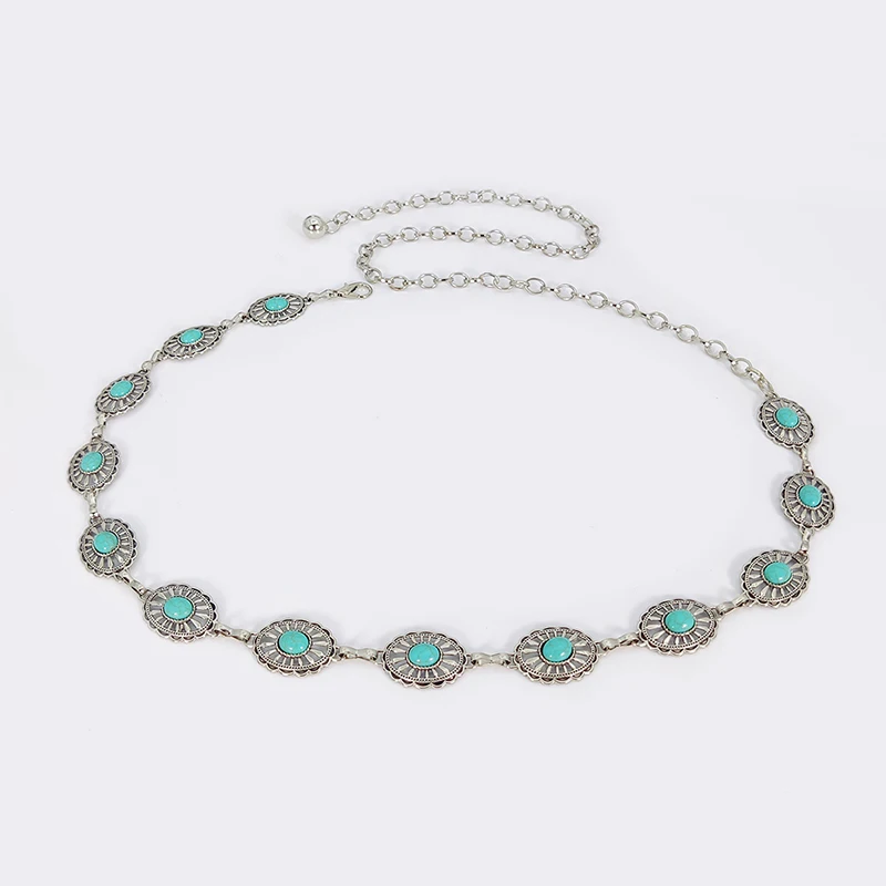 Bohemian Silver Waist Chain with Luxury Blue Gemstone