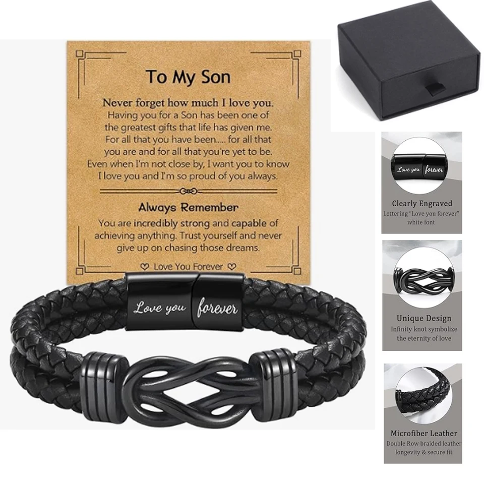 Bracciale in pelle, Bracciale in pelle nera e marrone, Bracciale placcato, Bracciale da uomo, Regalo per la festa del papà, Regalo per lui, Regalo di Natale per lui - Italia