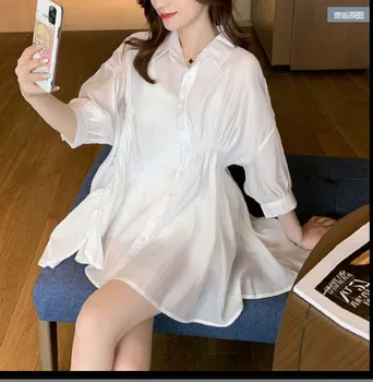 Woman Clothes Set Casual Maternity Summer Clothing Suits Solid Color Turn-Down Collar Shirts+Belly Shorts Twinset Loose Pregnant