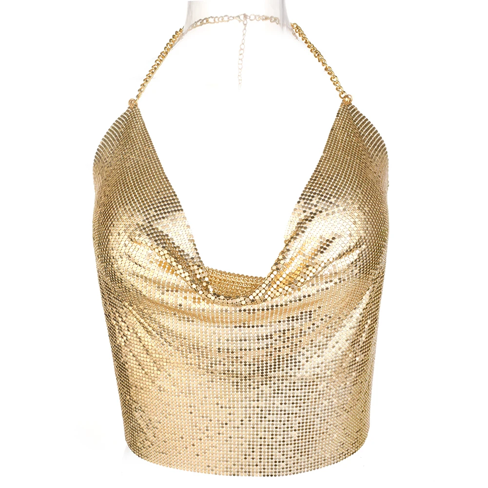 Women Sexy Metal Tassel Hem Halter Body Chain Bra Top Chest Chain Gothic Punk Fashion Girl Jewelry Accessories Prom