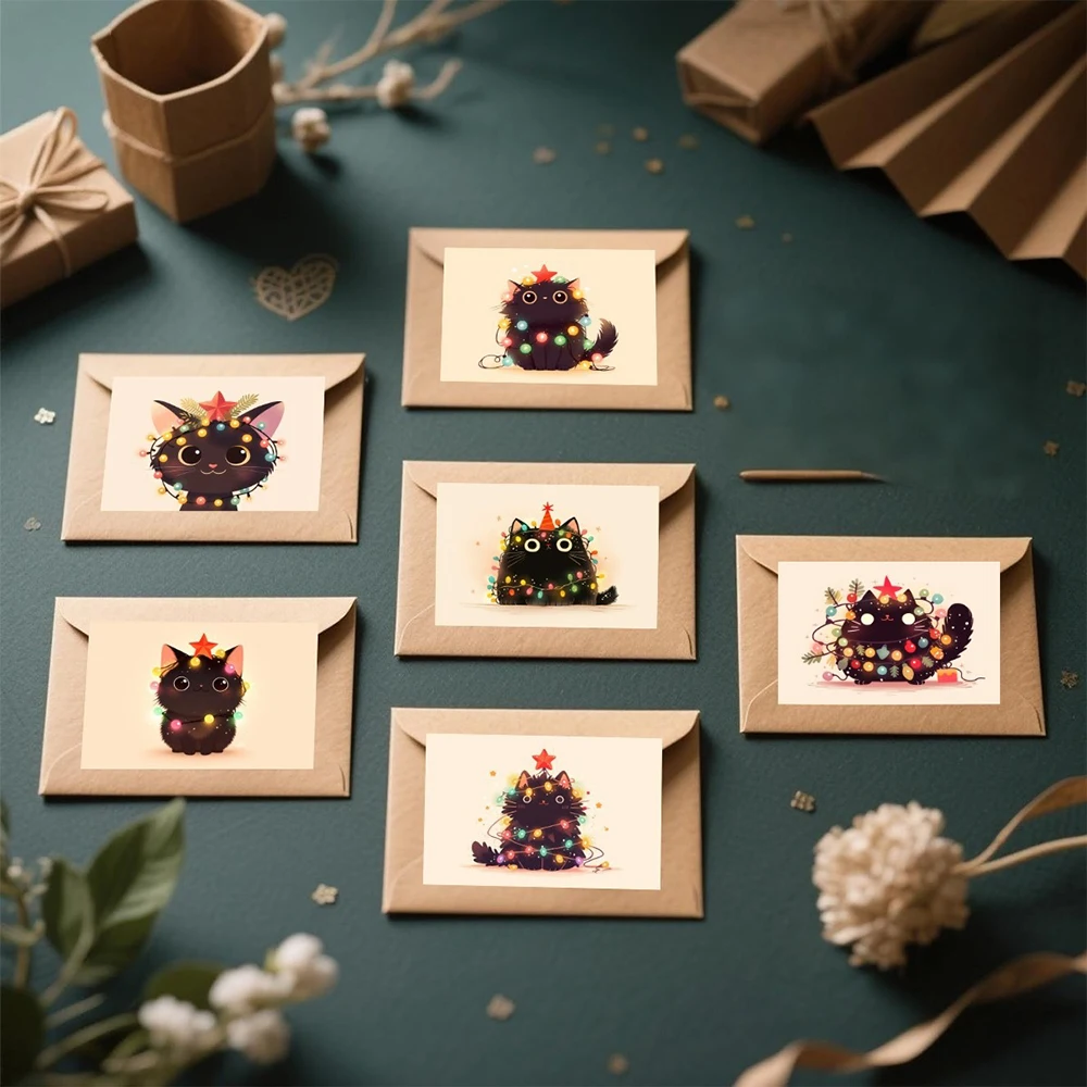 Charming Cat-Themed Greeting Card Set - Pack of 6 Cards with Envelopes
