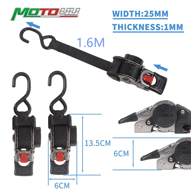MOTO4U Bolt on Retractable Ratchet Straps Coated S Hook Stainless Steel Auto Retract Ratchet Straps Self Ratcheting Strap 1PC motorcycle wheel strap tie down belts