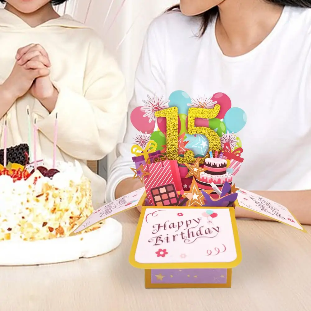 Happy Birthday Greeting Card with Envelope 3D Gift Box 65th/55th 12/15 Years Old Birthday Wishes Message Card Party Gift