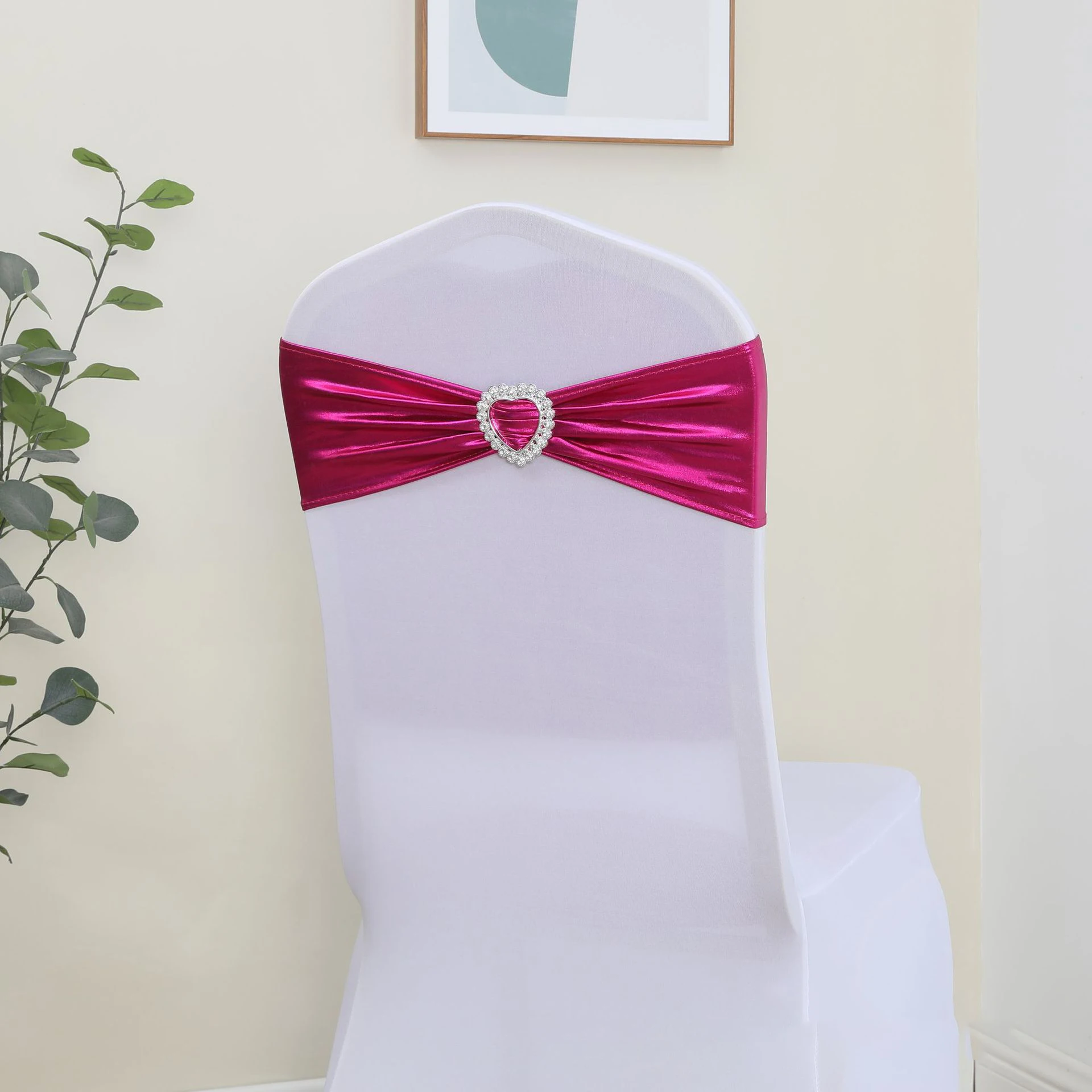 Metallic Gold Heart Buckle Knot Chair Bands Wedding Chair Decoration Spandex Chair Sashes Bow For Party Event Hotel Banquet Home