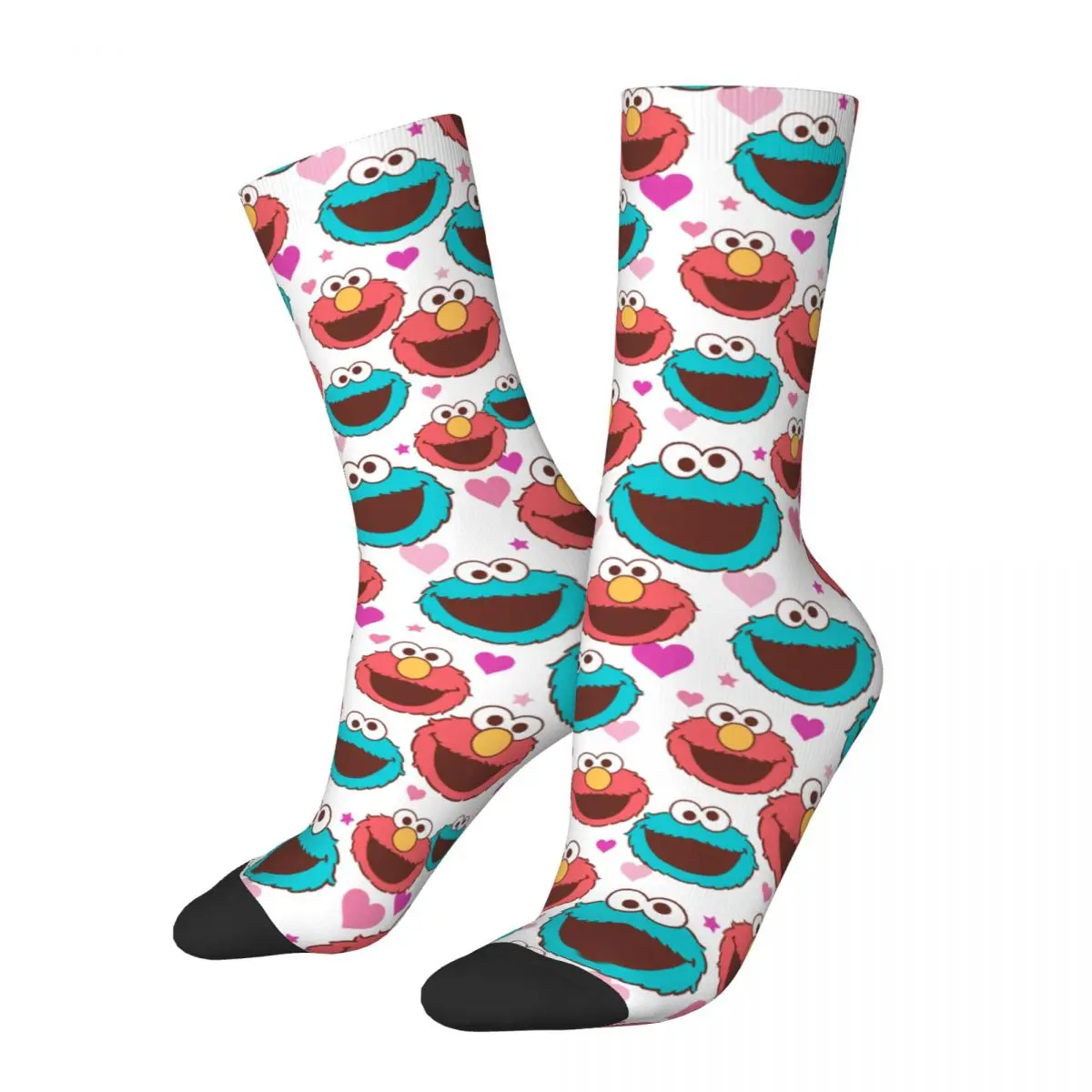 Autunno Inverno Crazy Design Unisex Elmo & Cookie Monster Peace & Love Sesames Street Socks Calzini Sportivi Antiscivolo