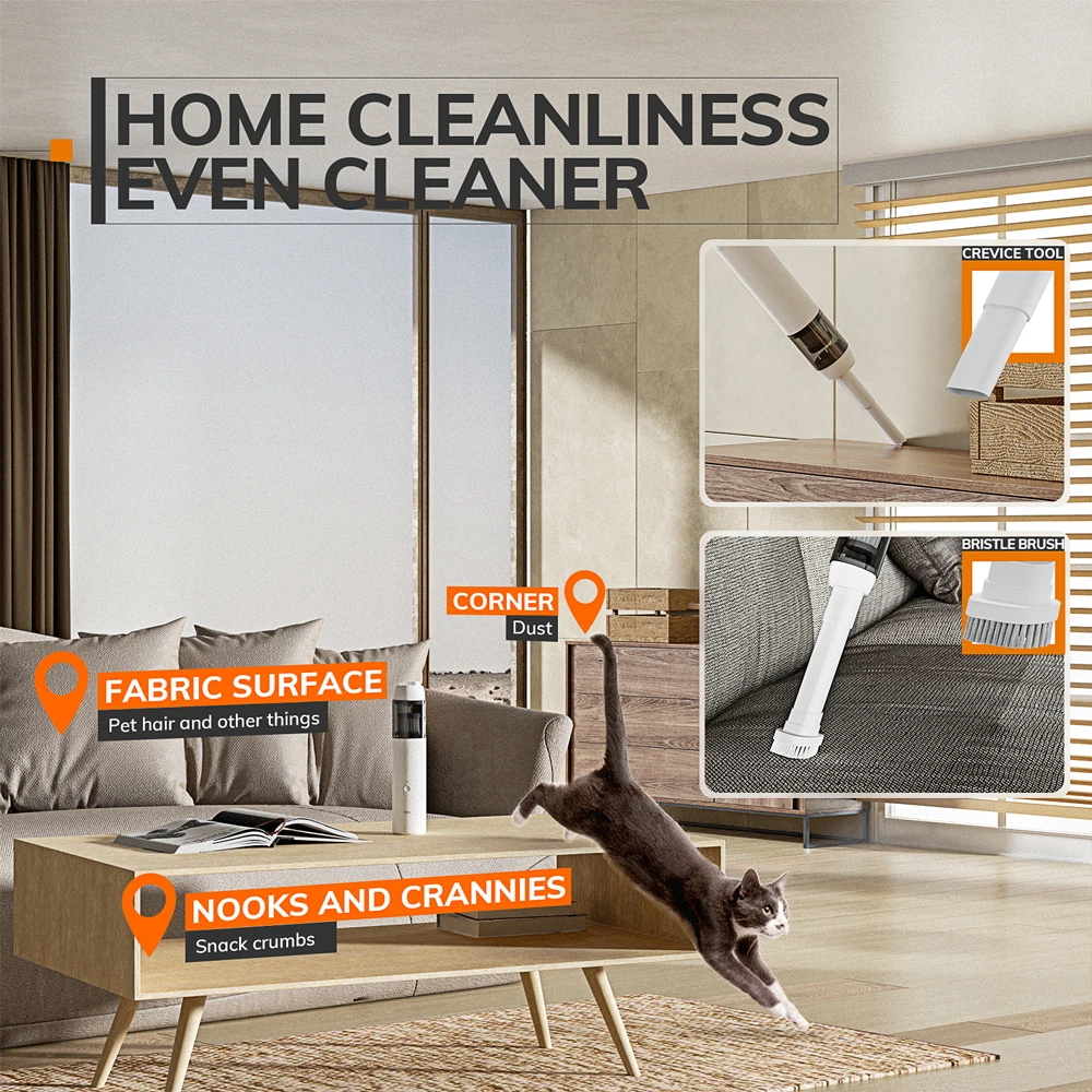 Cordless Handheld Vacuum Cleaner for Laptop & Car,Portable & Multifunctional,USB Rechargeable,Strong Suction,White 4