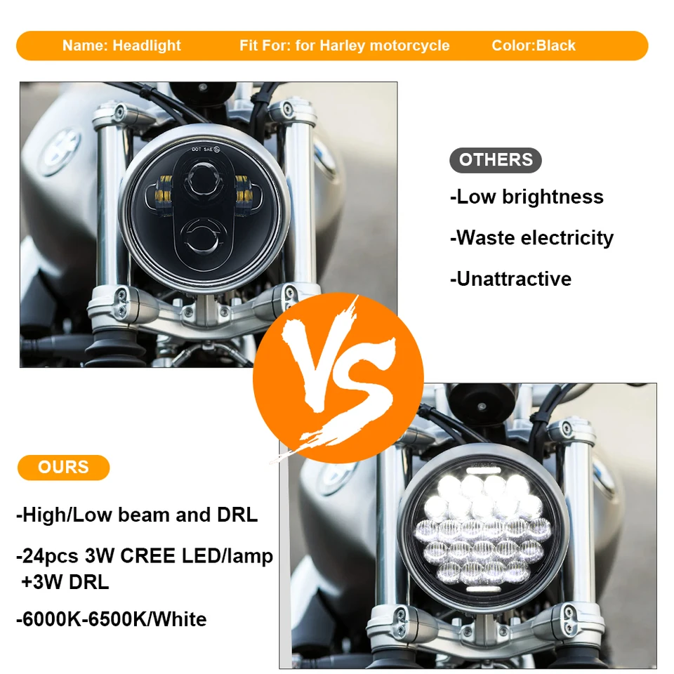 JMTBNO 5.75 Inch Motorcycle LED Headlight With Indicator DRL Light Projection Round Headlight Compatible With Harley Dyna Softail Sportster Nightster