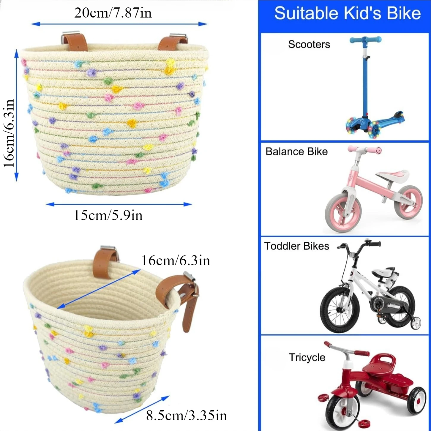 Children's Bicycle Handlebar Basket with Bell, Grips, and Tassel Accessory - Perfect Birthday Gift
