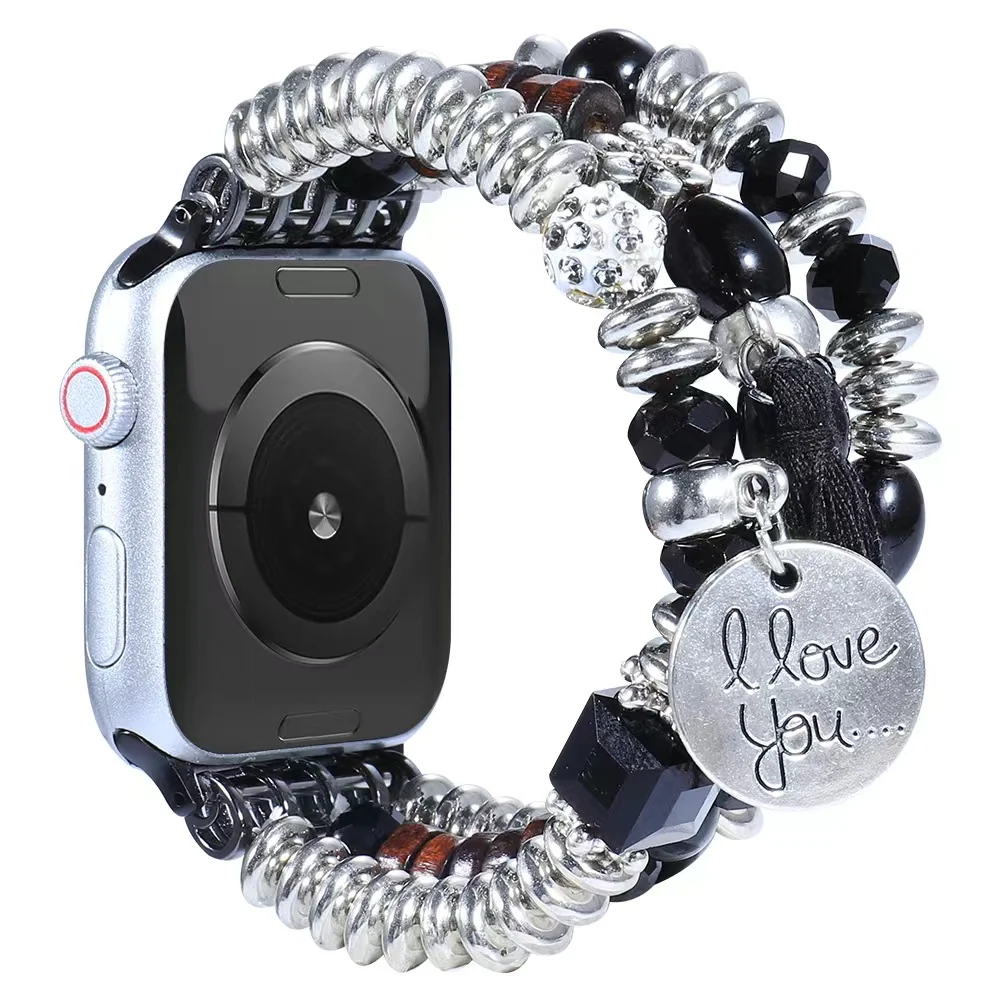 Jewelry Beaded Strap For Apple watch band 45mm 41mm Elastic Bracelet Wristband For iWatch 8 7 6 5 4 SE 44mm 42mm 40mm 38mm band