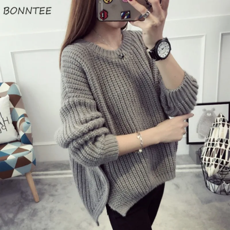 

Pullovers Women Students Fashion Design Leisure Knitting O-neck Solid Warm Stylish Autumn Ulzzang Charming Lazy Tender Classic