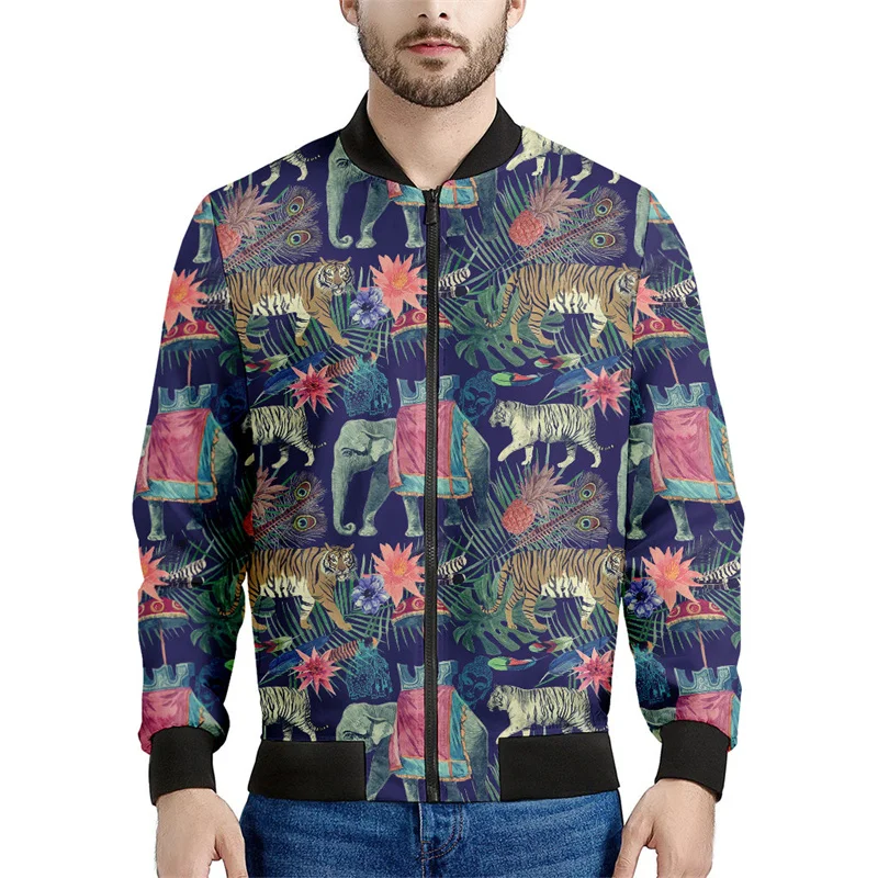 thumbnail image 1 of Chaqueta con cremallera y estampado 3D de elefante tribal para hombre, sudadera con estampado de animales, chaquetas holgadas de calle para primavera y otoño, abrigos de manga larga, 1 of 5