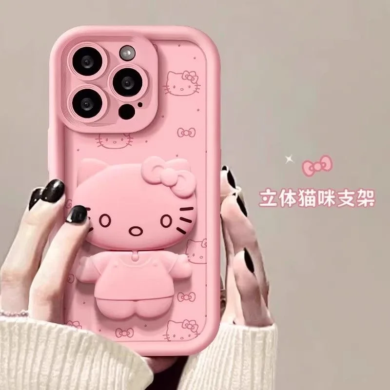 Kitty Cartoon Makeup Mirror Stand Holder Soft Phone Case