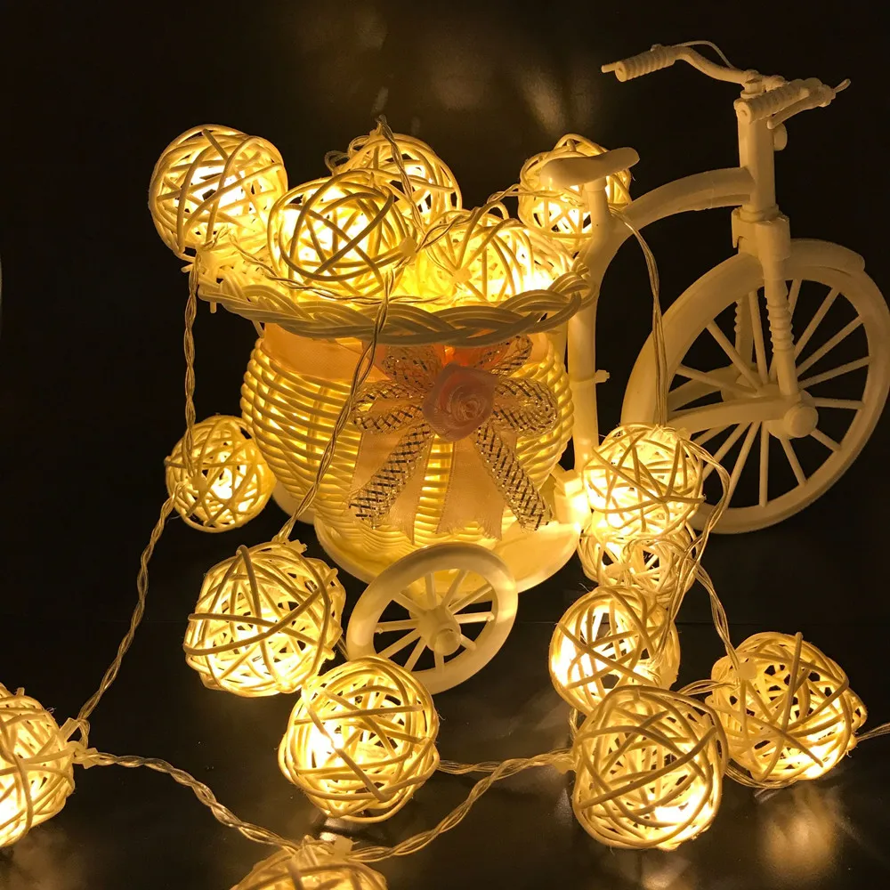 Fairy Lights Christmas Bike Lights 20 LED Rattan Ball Garland
