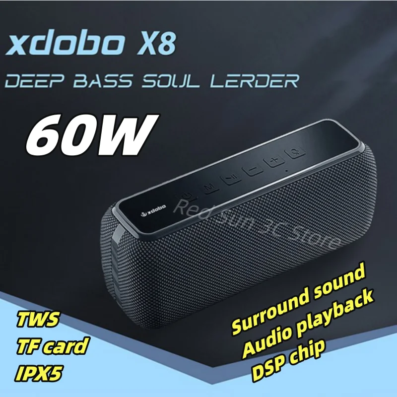 

Hot Sale XDOBO X8 60W Portable Wireless Speakers IPX5 Waterproof 6600mAh Suporrt TF/AUX TWS Boombox