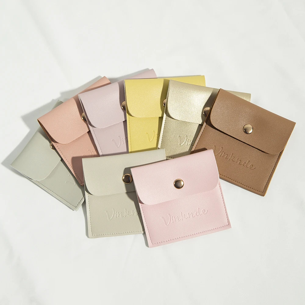 50/100Pcs Bulk PU Leather Jewelry Pouches with Snap Button DIY Custom Logo Suede Jewelry Storage Bags Luxury Gift Bag for Rings custom white silk satin jewelry drawstring gift bags print logo small pink packaging pouch for rings wedding favors guests candy