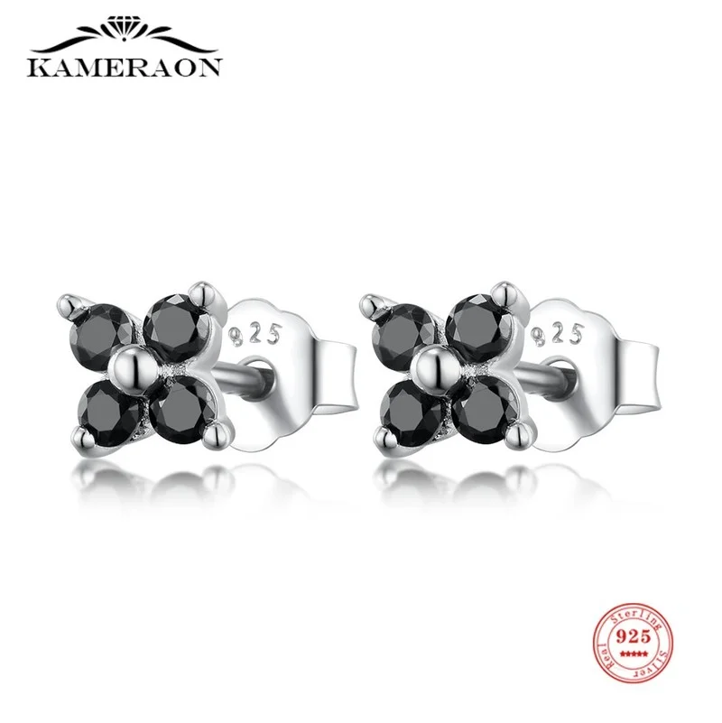 

Fashion Black CZ Stud Earrings for Women 925 Sterling Silver Simple Small Sweet Flower Stack-able Earring Fine Jewelry Gifts