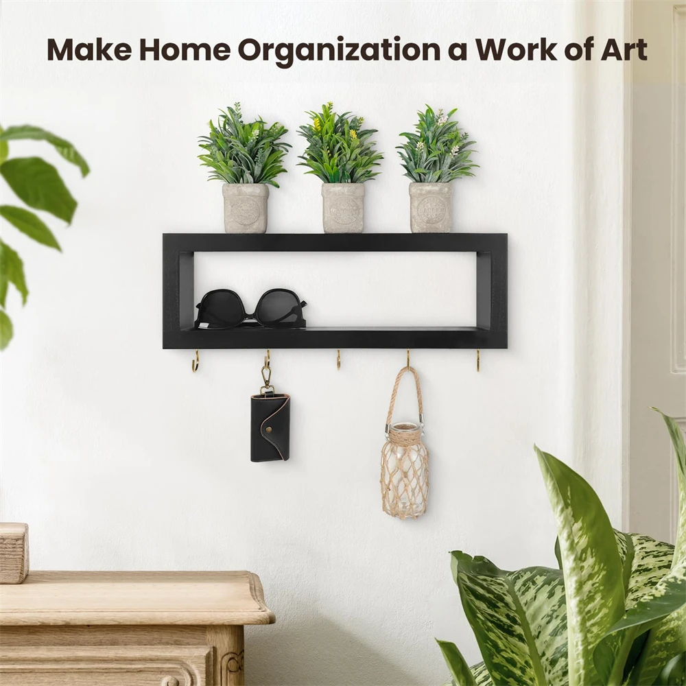 Portachiavi Da Parete KISENG In Legno Paulownia Con Ripiano E 5 Ganci – Organizer Per Posta, Chiavi E Accessori, Stile Rustico