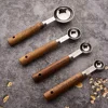 1/4/8pcs Stainless Steel Measuring Spoons With Scale Wooden Handle Household Kitchen Dining Bar Baking Tools Measuring Cups 6