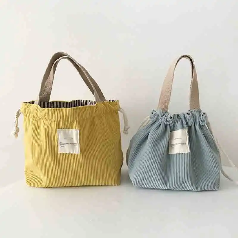 Eco-Friendly Corduroy Canvas Lunch Tote with Drawstring Closure