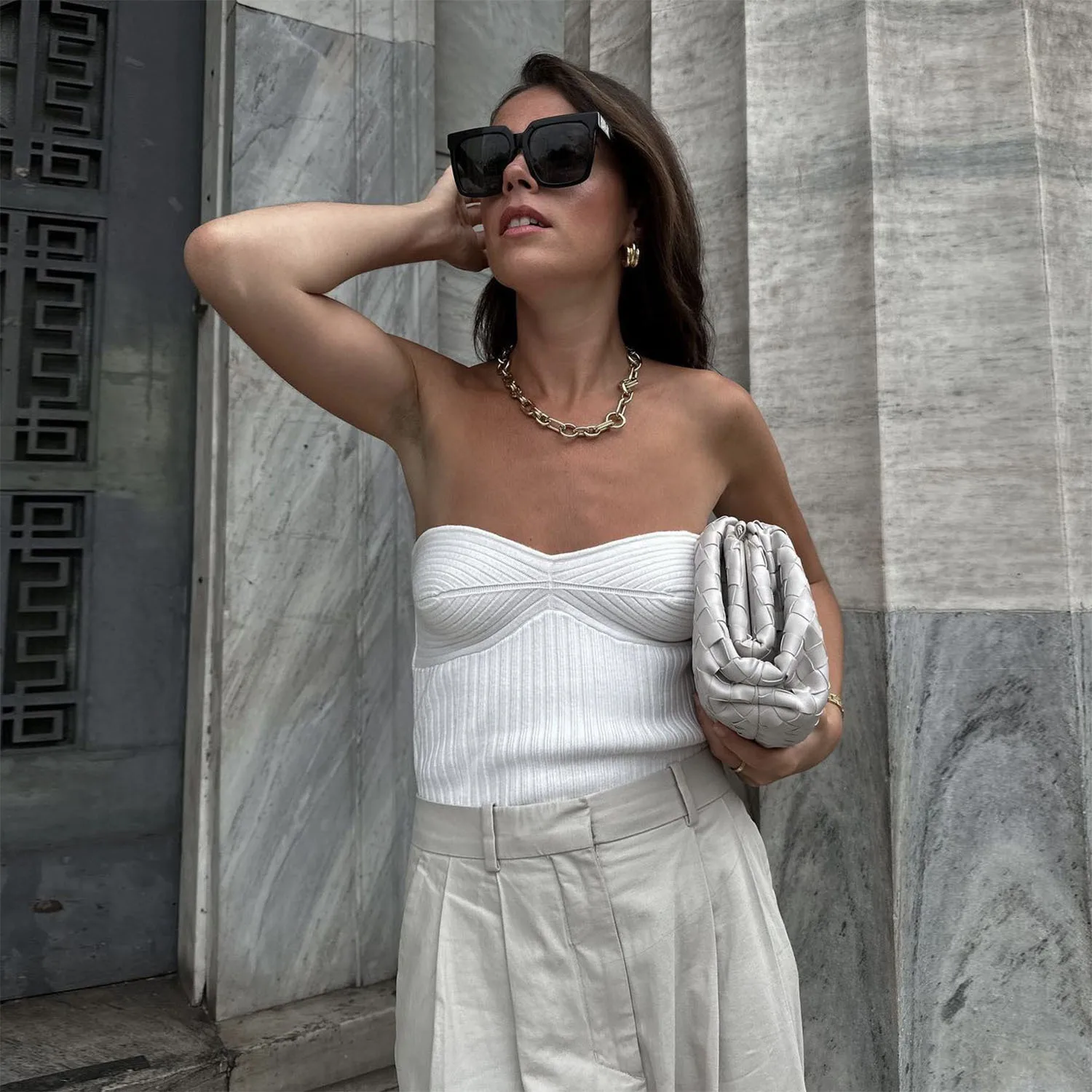 Knit Ribbed Backless Tank Top Women's Slim Summer Fashion Cropped Top High Street Elegant Knitwear Pullover Female Vest