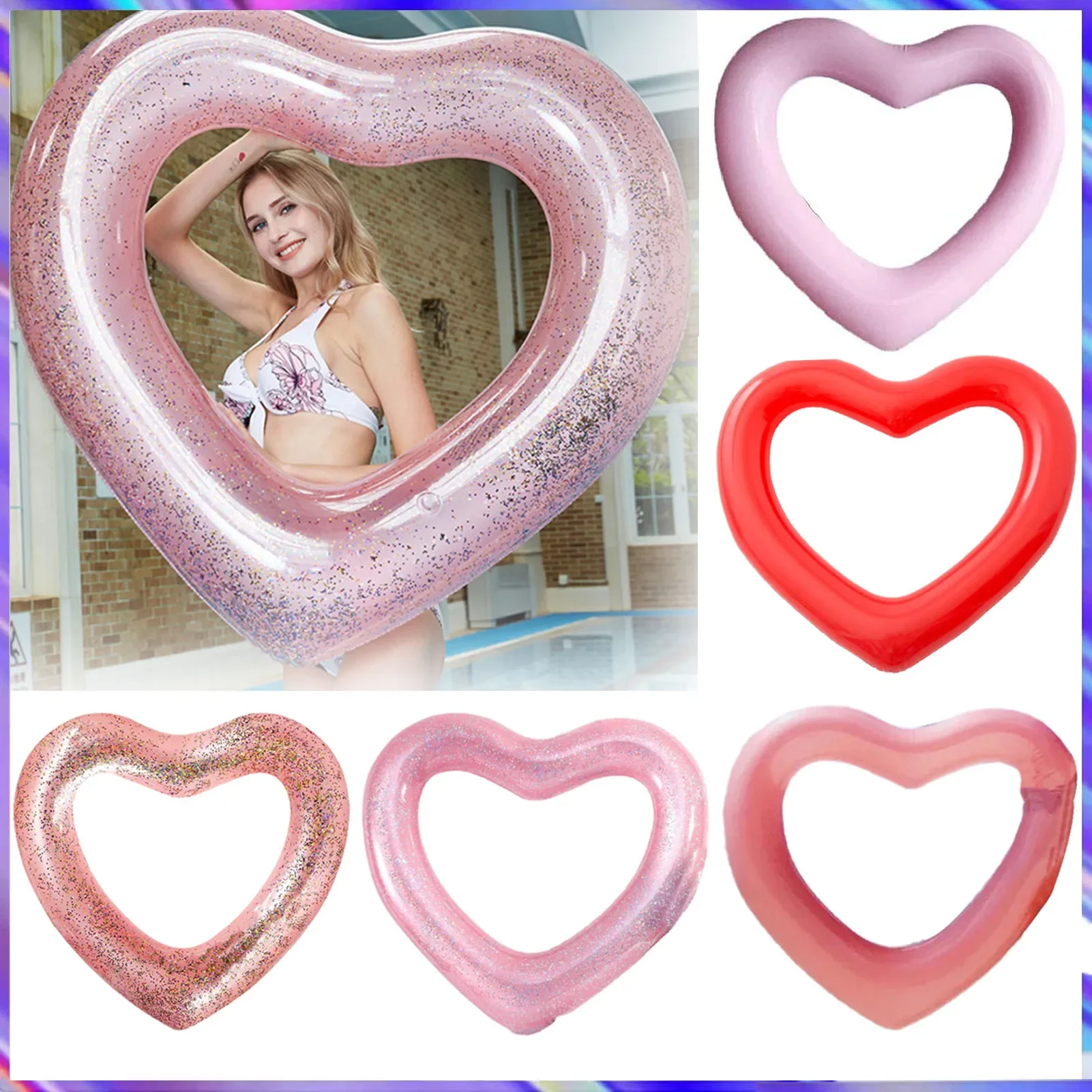 Swimming Ring Heart Swimming Pool Foats Water Tube  Tube Water Play Adult Children Beach Inflatable Floating Ring Toys Swim Ring 2
