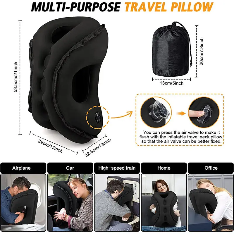 Deluxe Inflatable Travel Pillow with Chin and Neck Support for Ultimate Comfort