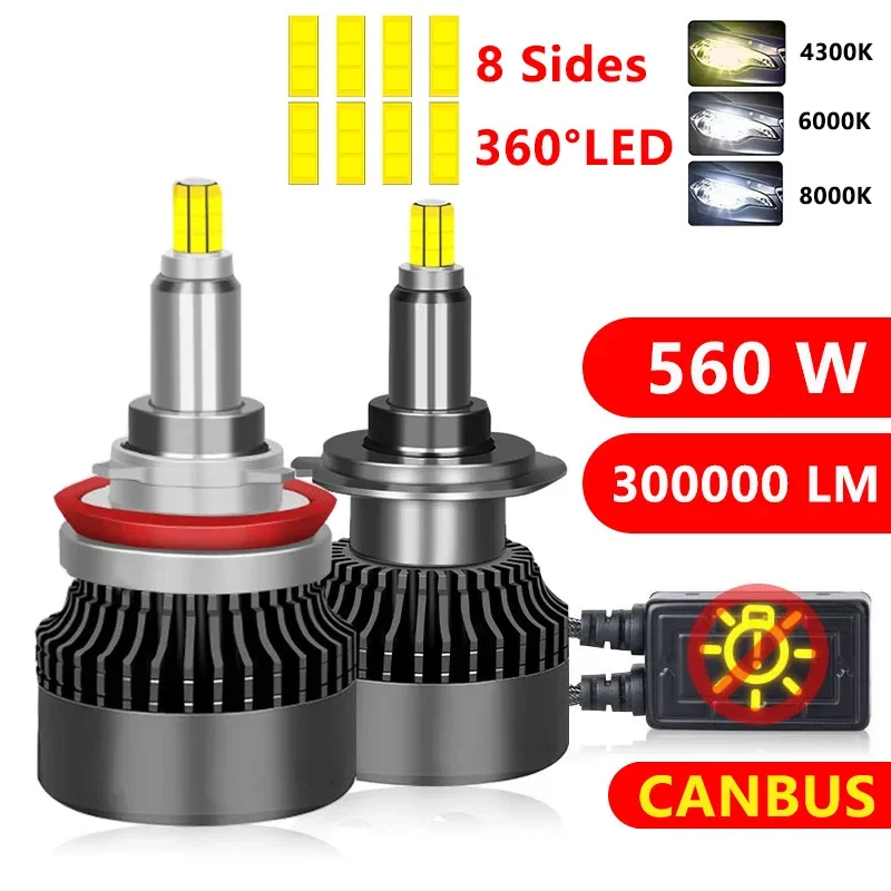 

H7 LED Canbus 360 H1 300000LM 560W HB3 HB4 9012 D1S D2S Turbo Bi Led Projector Lens H11 9005 Car Headlight Bulb Fog Lamp 6000K