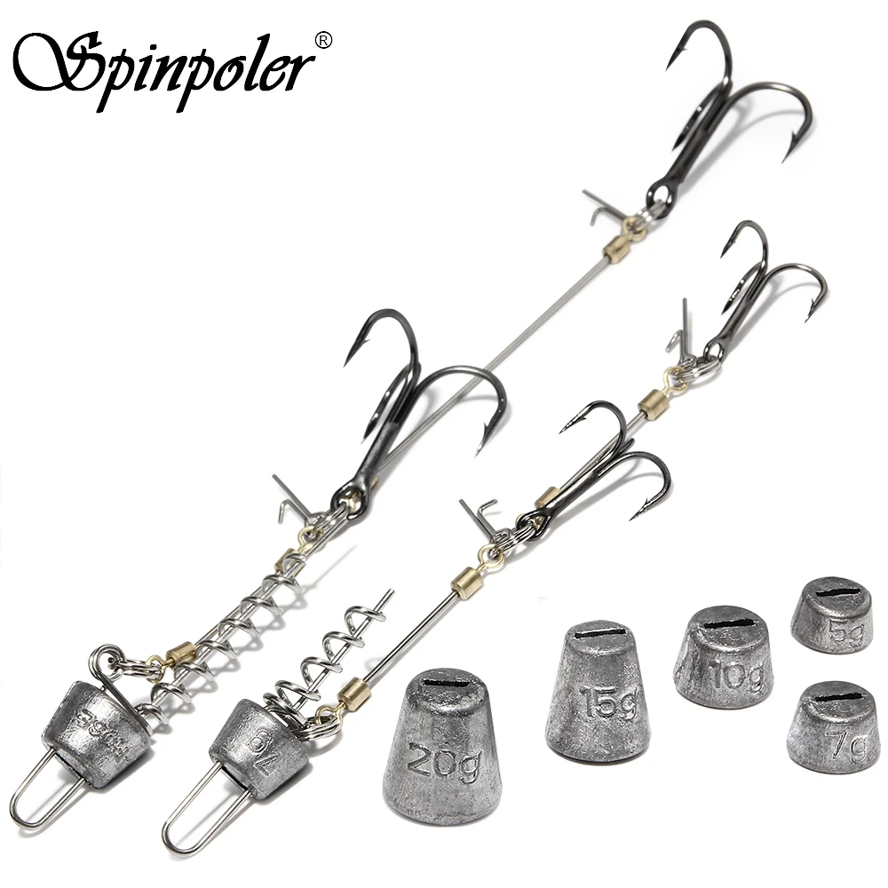 Spinpoler Fishing Hook Stinger Rigs Multi-Depth Screw Rigging Kit With Lead  Weight Sinker 5g 7g 10g 15g 20g Saltwater Sea Peche