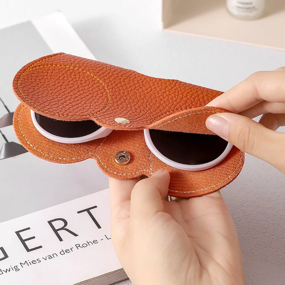 Glasses Case 1pc Cute PU Portable Eyewear Bag with Snap Closure Scratch-Resistant Travel Organizer Litchi Embossed