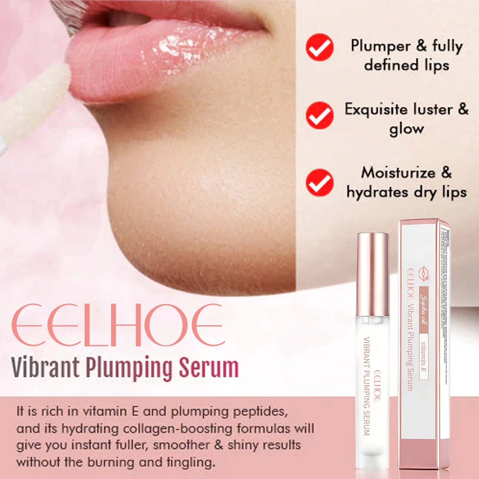 EELHOE Lip Plumping Serum Nourishing Lips Gloss Long Lasting Moisturizing Reduce Lip Line Instant Volumising Lips Plumper Balm