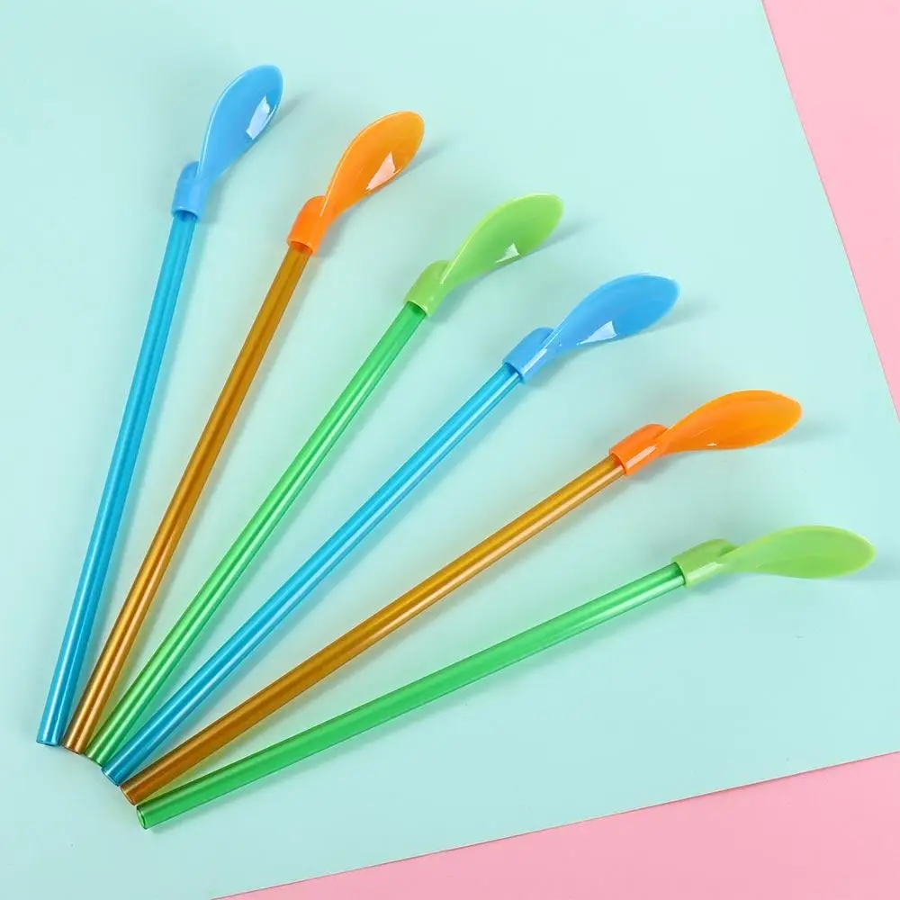5Pcs Party Supplies 2 in 1 Plastic Spoon Straws Detachable Reusable Milkshake Straws Long Handle Ice Cream Spoon Party