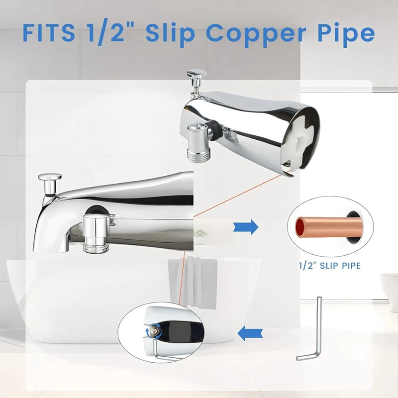 Tub Spout With Diverter, Bathtub Faucet With Shower Diverter And Hex Wrench Fits 1/2 Inch Copper Tube, 5.3 Inch 5
