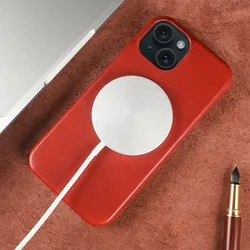 Premium Genuine Leather MagSafe Magnetic Case - Durable & Wireless Charging Compatible for iPhone 17 (Ruby Red5211)