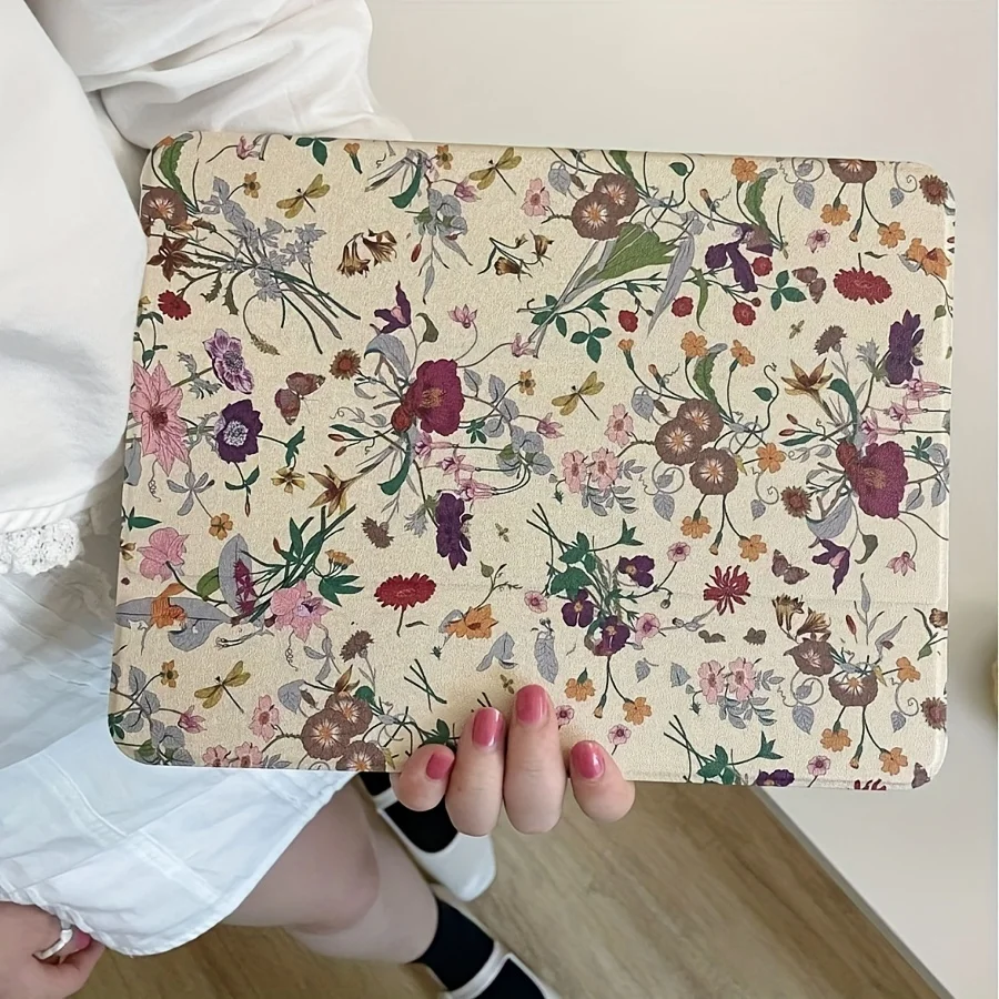 Colorful Floral Tablet Protective Case with Pencil Slot Holder