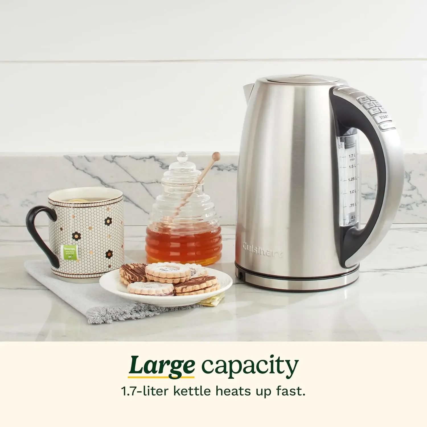 1.7-Liter Stainless Steel Cordless Electric Kettle with 6 Preset Temperatures (White), CPK-17 3