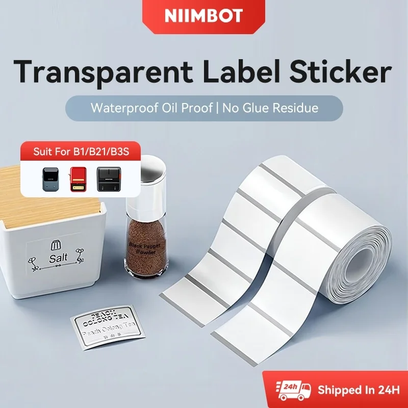 Niimbot B1/B21/B21_Pro/B3S/B31 Transparent Label Sticker Waterproof Oil Proof No Glue Residue Thermal Circular Label Paper Name printer supplies