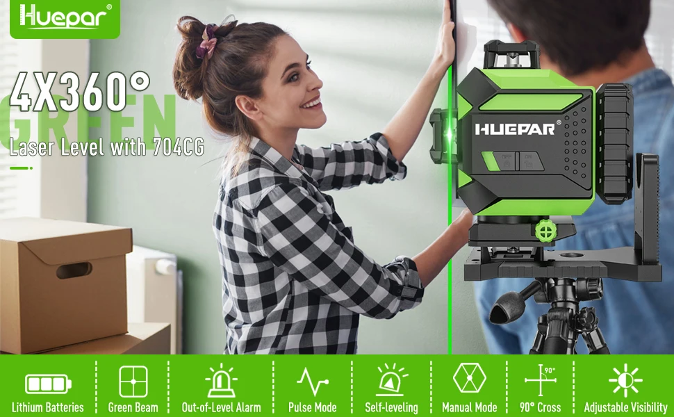 704CG Digital 4D 16-Line Laser Tool 360 Rotating Self-leveling Green Beam Laser