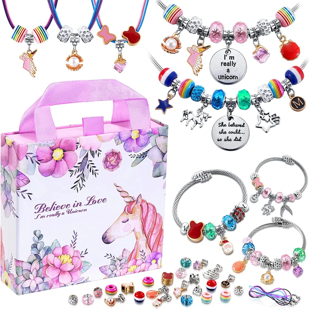 

DIY Beaded toys Christmas Jewerly Making Kit Charm Bracelet Necklaces Present Acrylic Alloy Beads Set DIY Child Bracelet Toy