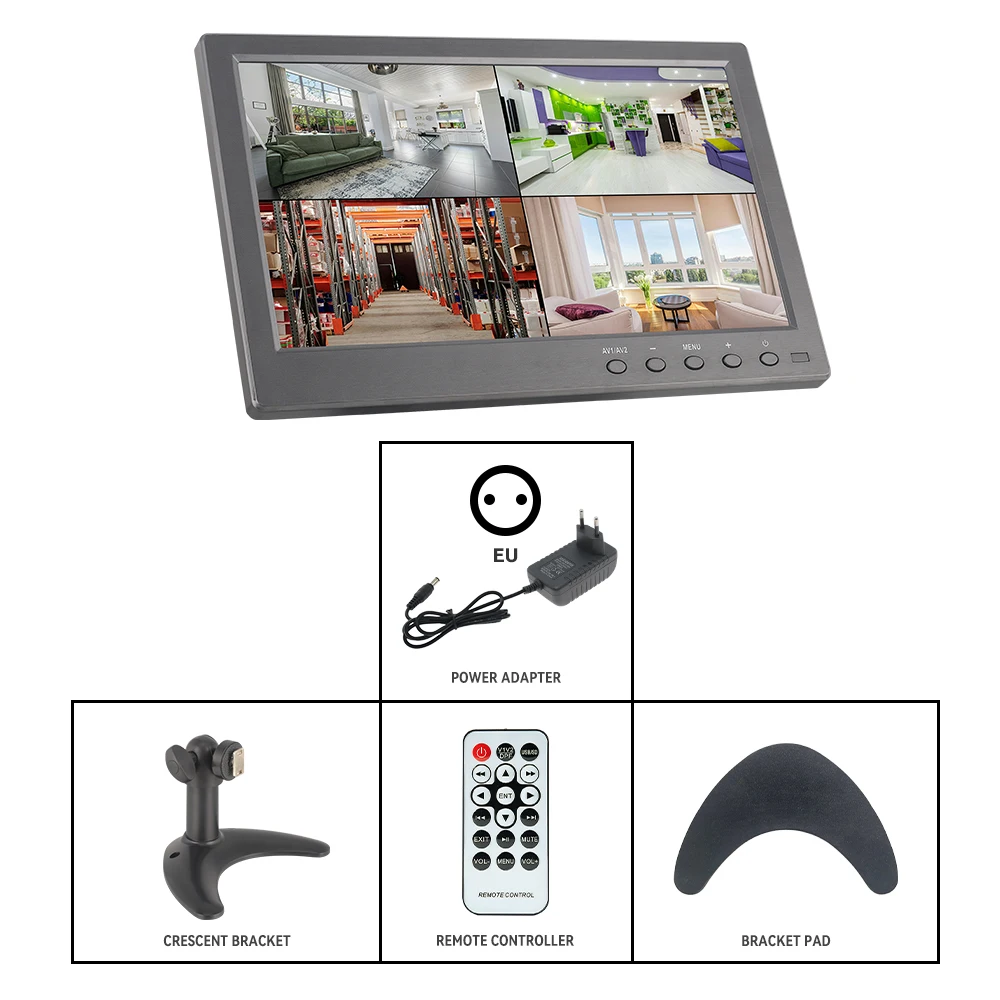 KTYDKP Tragbarer 10,1-Zoll-LCD-HD-Monitor, 2-Kanal-Videoeingang, AV/VGA/HDMI/BNC, drehbare umgekehrte Bildanzeige mit Lautsprecher, USB